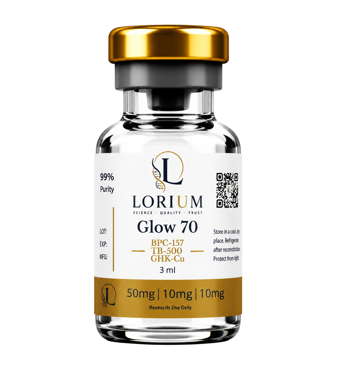 GLOW 70 — GHK-Cu / BPC-157 / TB500 (50mg/10mg/10mg Activated - 25mg/5mg/5mg/mL - 2mL)